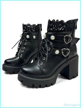 Goth Platform Combat Boots Women Chunky High Heeled Ankle Boot